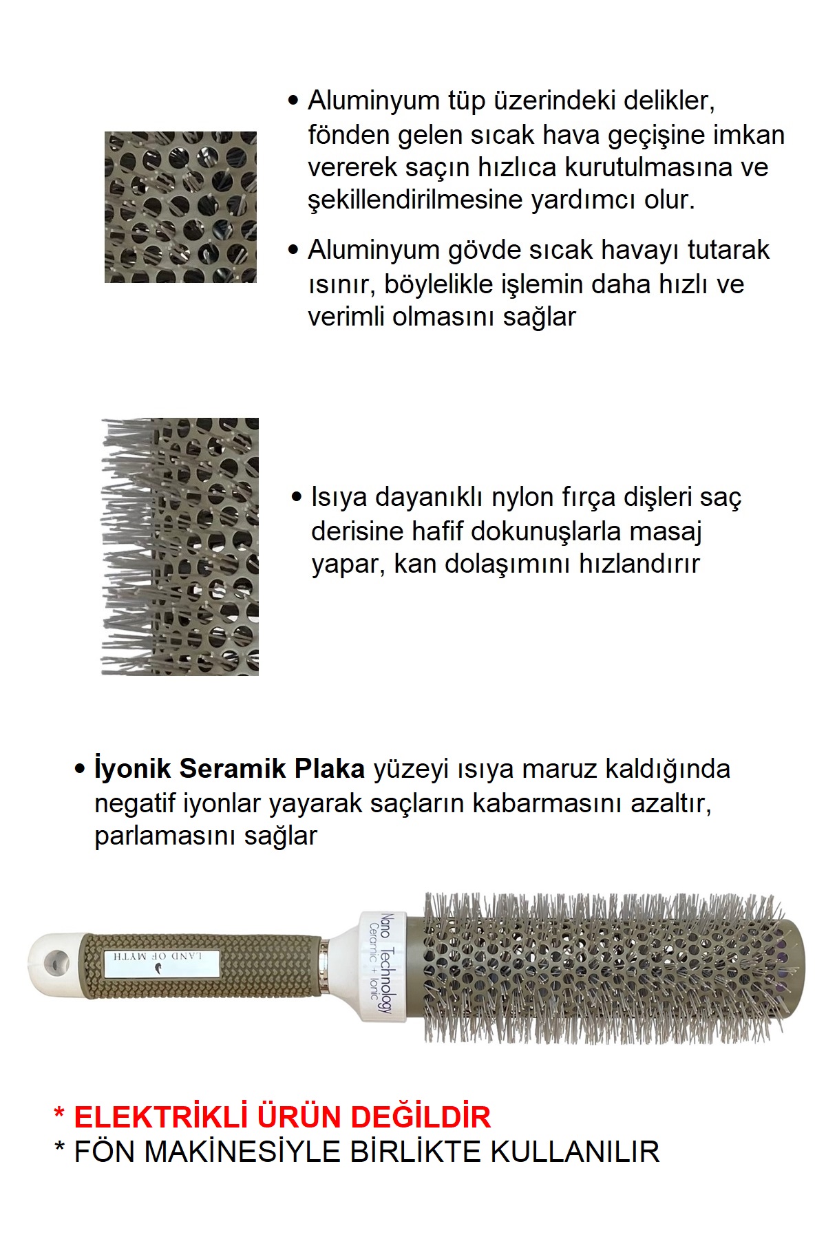 25 mm - Lom1311 Extra Uzun Gövde Salon Tipi Nano Teknoloji Seramik + Iyonik Termal Fön Saç Fırçası