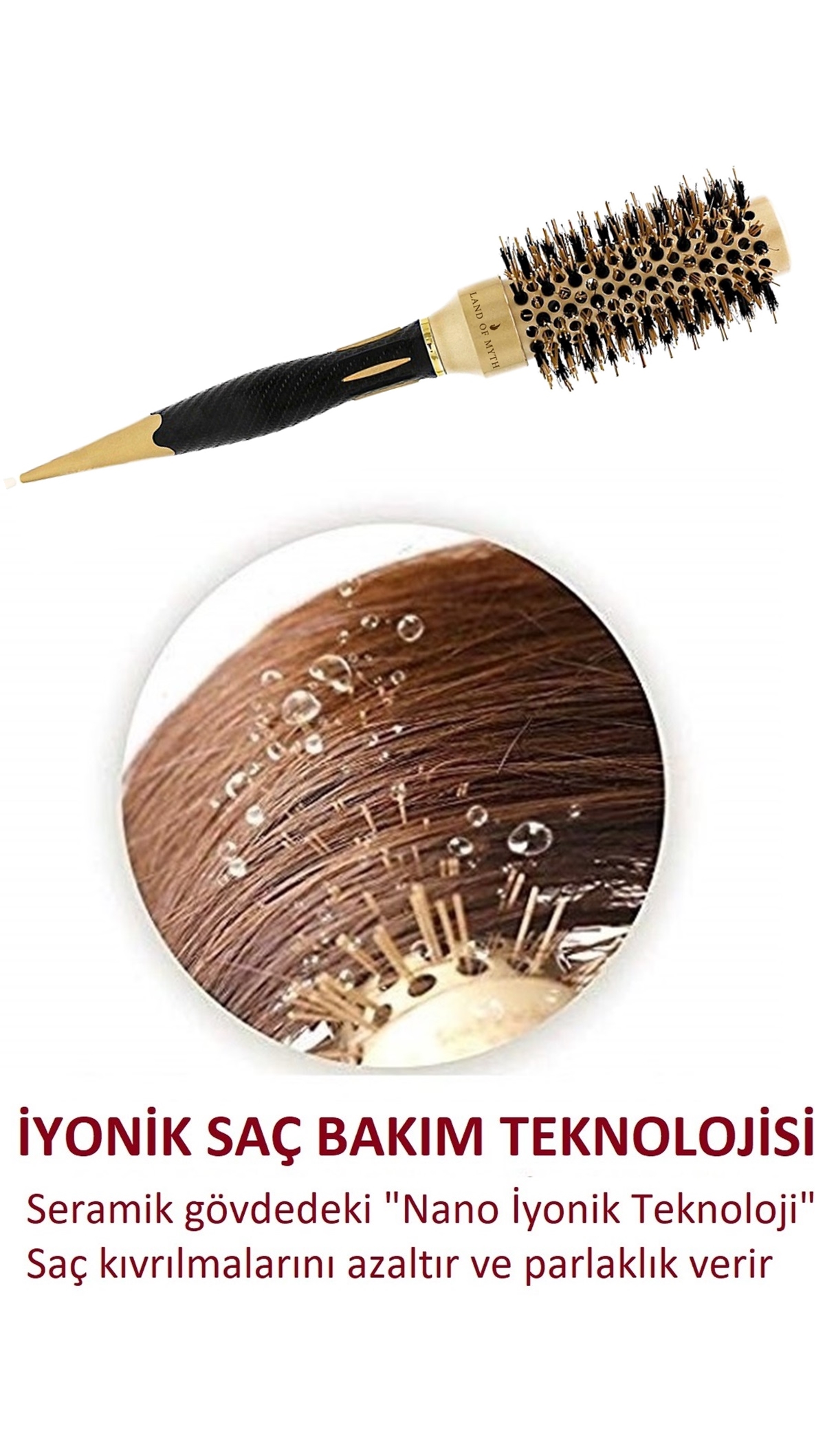 25 mm Nano Teknoloji Seramik + İyonik Termal Fön Saç Fırçası, Doğal Kıl Diş, Profesyonel Seri -LOM1141