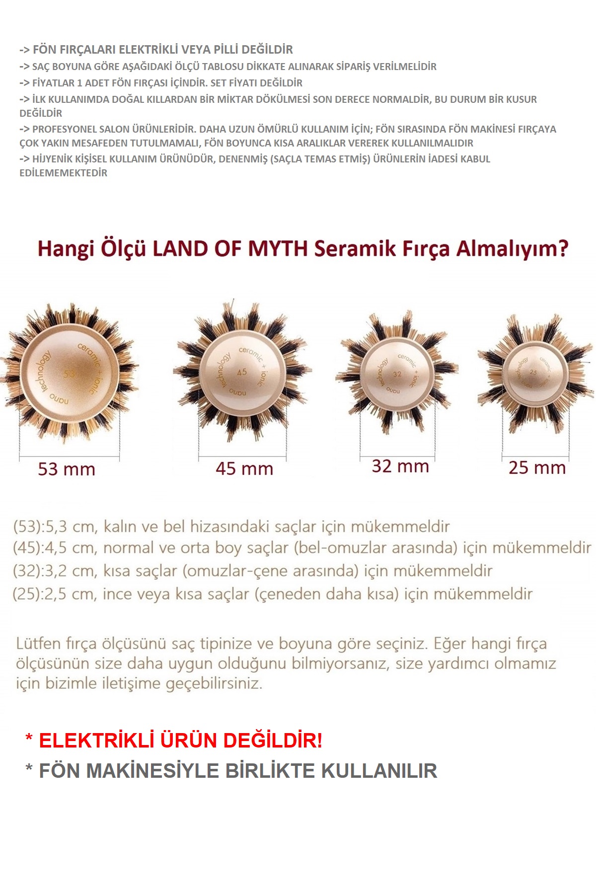 25 mm - Lom1301 Nano Teknoloji Seramik + İyonik Termal Fön Saç Fırçası, Profesyonel Seri