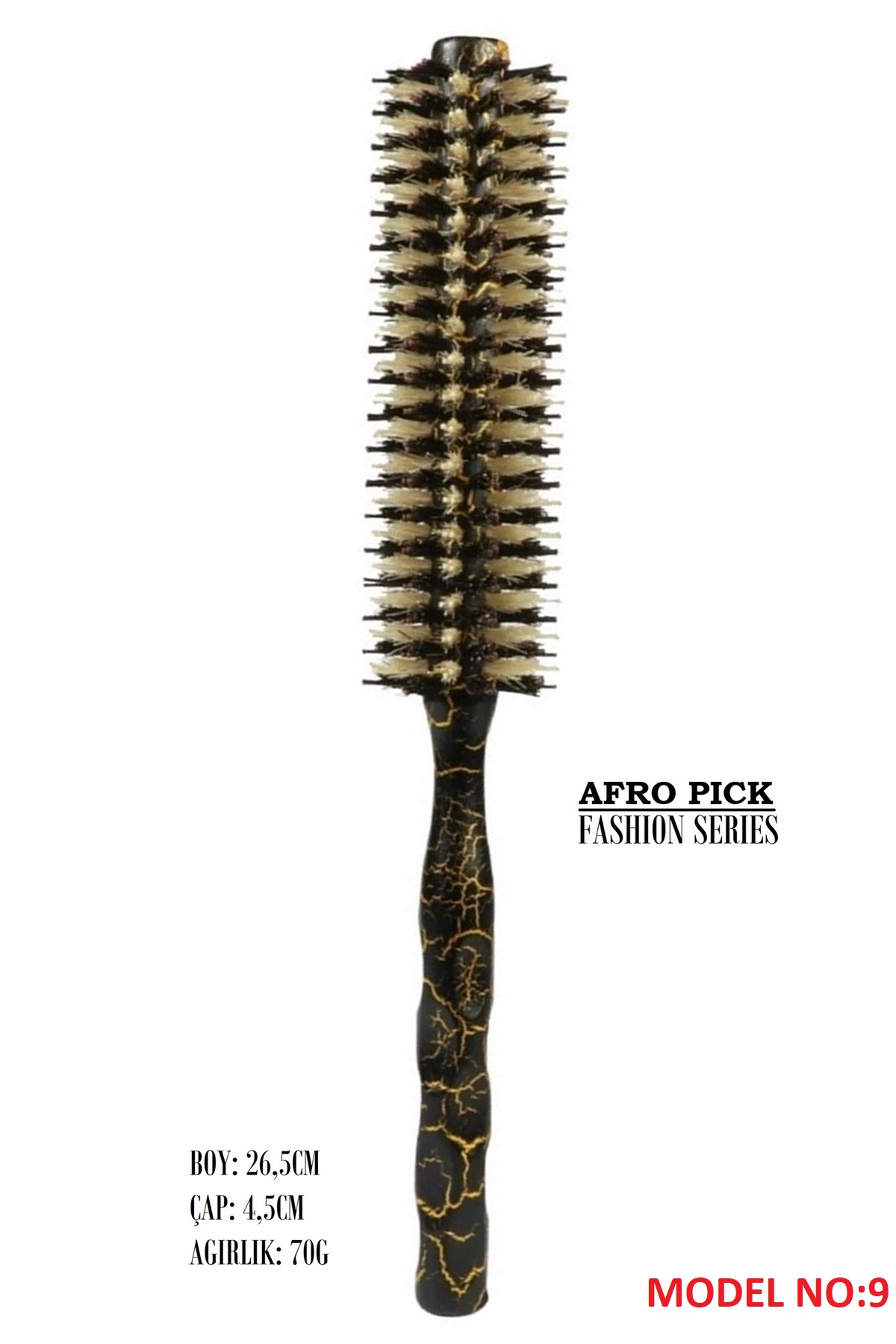 LOM1220 Afro Pick Ahşap Fön Fırçası, Doğal Kıl & Yanmaz Naylon Diş   