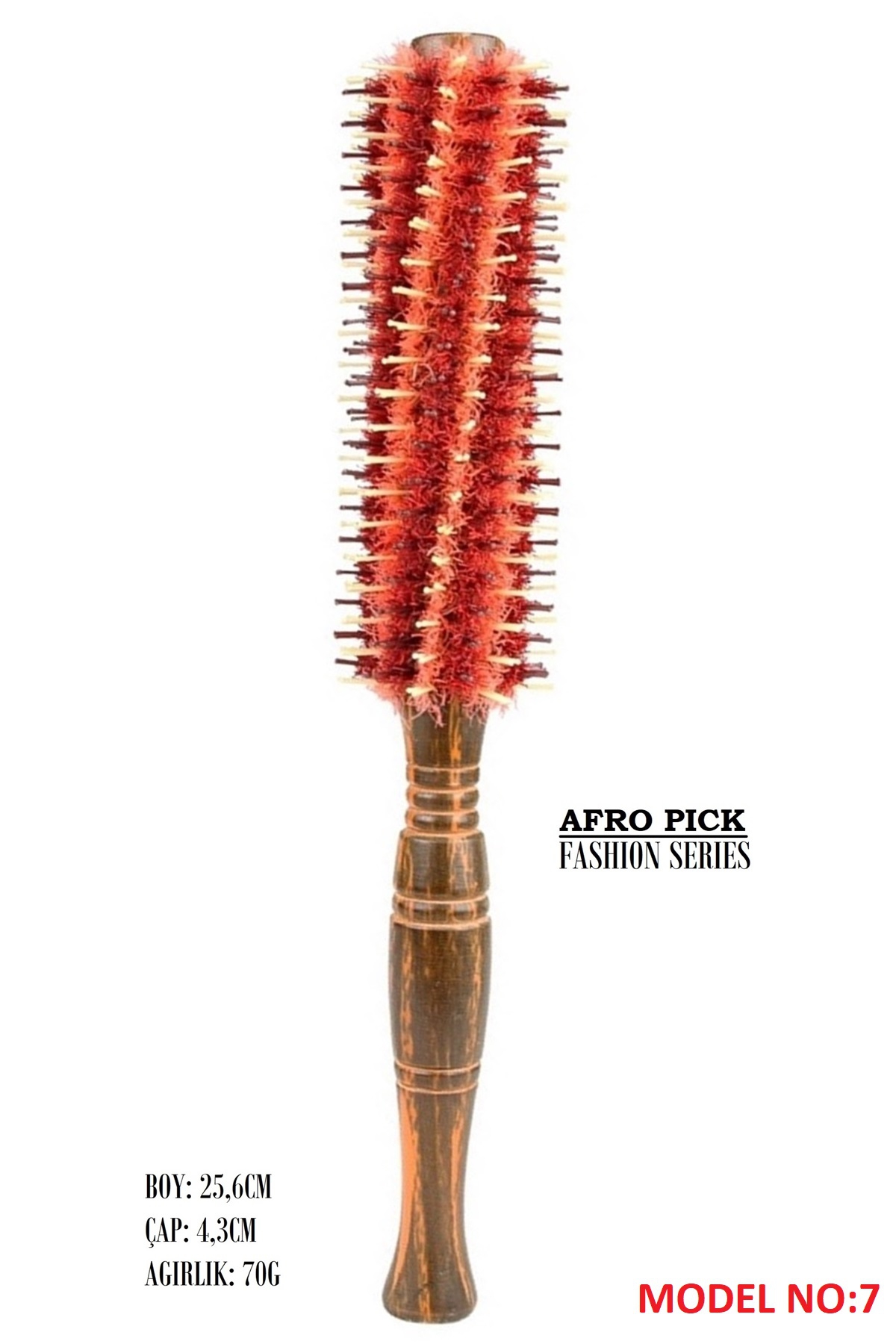 LOM1225 Afro Pick Ahşap Fön Fırçası, Doğal Kıl & Yanmaz Naylon Diş   